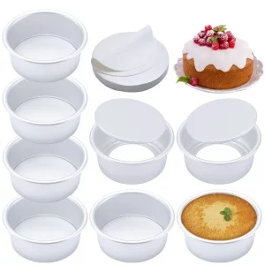 AWTBDP 4 Inch Round Cake Pan Set of 8, Nonstick Aluminum Baking Pans with 100 Sheets Parchment Paper, Easy Pop Out Removable Bottom Cake Pans for Min