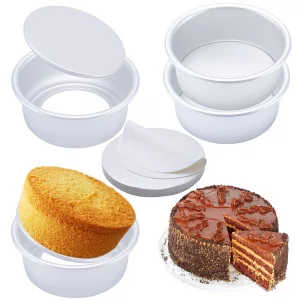 6 Inch Round Cake Pan Set of 4, Nonstick Aluminum Baking Pans with 100 Sheets Parchment Paper, Cake Tins For Making Layered Cakes Deep Dish Pizza Qui