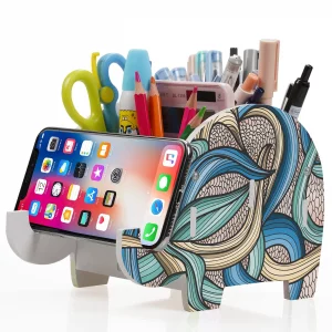 MOKANI Pen Pencil Holder for Desk Cute Elephant Gifts Desk Organizer Marker Makeup Brush Holders Workspace Organizers Office Decor Accessories with P