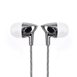 Acuvar Wired Ear Bud Headphones with Passive Noise Cancelling, in-line Microphone and Play/Pause Button (Silver)