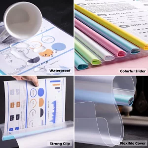 STAPENS Report Covers with Sliding Bar, Clear Paper Protector Sleeves, 12.2 x 8.5 Inch (10 PCs)