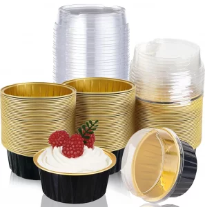 AYSUM 200 Pack Aluminum Foil Cupcake 5oz Disposable Ramekins Baking Cups, Aluminum Cups with Lids Muffin Liners Mini Pie Pans Cake Containers with Li