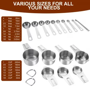 17 Pieces Measuring Cups & Spoons set, 7 Cups, 9 Spoons, 1 Leveler, 18/8 Stainless Steel?Kitchen Gadgets for Cooking & Baking with two Ring Connector