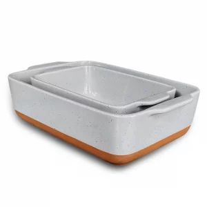 Mora Ceramic Set of 2 Baking Dishes For Casserole, Banana Bread, Brownies, Broiling, Roasting, and Baking. 7x11 in and Loaf Pans - Porcelain Serving 