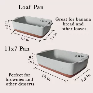 Mora Ceramic Set of 2 Baking Dishes For Casserole, Banana Bread, Brownies, Broiling, Roasting, and Baking. 7x11 in and Loaf Pans - Porcelain Serving 