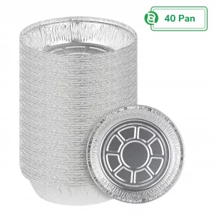 PARTY BARGAINS 9-Inch Round Disposable Aluminum Pans - 40 Pack (Lids not included) - For Baking, Roasting, BBQ, Perfect for Kitchen, Takeout Food, Ca