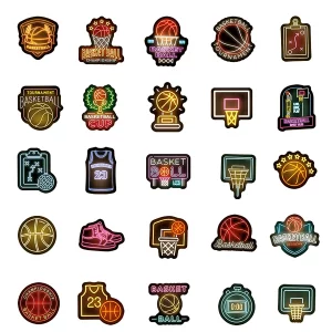 50pcs Neon Basketball Theme Waterproof Vinyl Stickers - Sports Decor & Party Favors Gifts for Laptop, Water Bottle, Skateboard