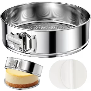 ZeroPone 10 Inch 304 Stainless Steel Springform Pan with Removable Bottom, Nonstick Round Spring Form Cheesecake Pan with 30 Pcs Parchment Paper Line