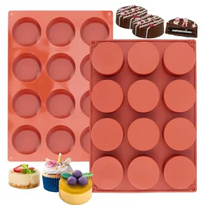 Ocmoiy 2 Inch Ore Mold Round Silicone Molds for Chocolate Covered Ore Cookie, Mini Cake, Candy, Dessert, Jelly, 24 Cups Cylinder Baking Mold Set of 2