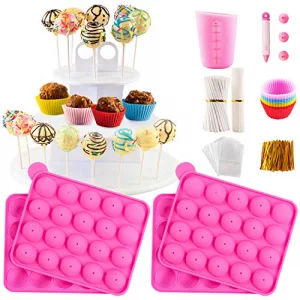 Cake Pop Maker Kit with 2 Silicone Mold Sets with 3 Tier Cake Stand, Chocolate Candy Melts Pot, Silicone Cupcake Molds, Paper Lollipop Sticks, Decora