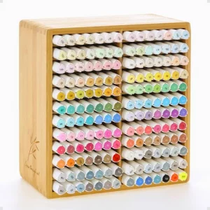 TIKSPCAE Marker Organizer for 168 Markers,Bamboo Wooden Desk Storage Organizer Rack,Markers Pens Pencils Art Brushes Storage Holder for Home Classroo