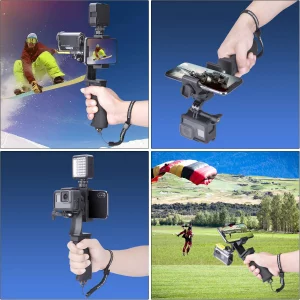 2in1 Ergonomic Portable Action Camera+Smartphone SYN Hand Grip Stabilizer Combo Mount Video Vlogging Rig Holder Kit for GoPro iPhone Interview Travel