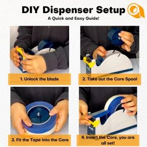 WOD TTD2SD Tabletop Twin-Roll Steel Desktop Tape Dispenser, Blue & Gray - Fits Tape up to 2 inch Wide, Holds 3 inch core, Weighted Rubber Base for St