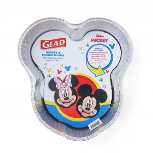Glad Disney Mickey Mouse and Minnie Mouse Aluminum Cake Pans, Disposable Molded Cake Pans for Themed Birthday, 2 Count