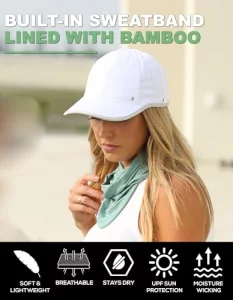 SAAKA Performance Sports Hat. Lightweight, Quick Drying. Running, Tennis & Golf Cap for Women (White)