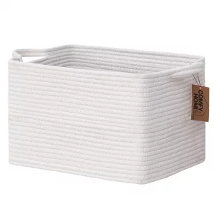 COMFY-HOMI Cotton Rope Woven Basket with Handles for Shelves,Toys,Book, Cloth Storage Baskets Bin for Organizing-13.5