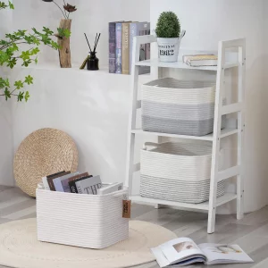 COMFY-HOMI Cotton Rope Woven Basket with Handles for Shelves,Toys,Book, Cloth Storage Baskets Bin for Organizing-13.5
