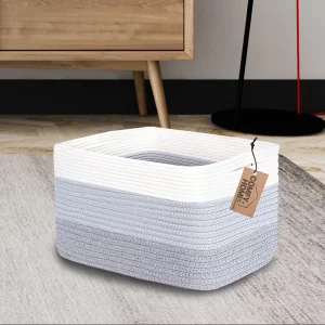 COMFY-HOMI 3PACK Cotton Rope Woven Basket With Handles for Shelves, Toy, Book, Cloth Storage Basket for Organizing|13.5