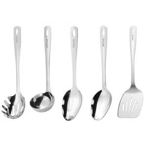 HIFIND Stainless Steel Cooking Utensils Set, 5PCS Kitchen Utensils Set, Durable Kitchen Gadgets, Ladle, Slotted Turner, Slotted Serving Spoon, Solid 