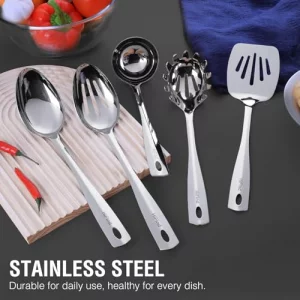 HIFIND Stainless Steel Cooking Utensils Set, 5PCS Kitchen Utensils Set, Durable Kitchen Gadgets, Ladle, Slotted Turner, Slotted Serving Spoon, Solid 
