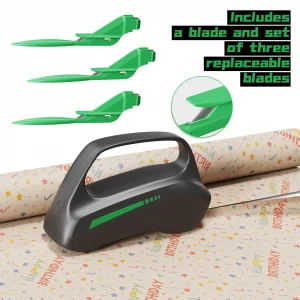 2PC Wrapping Paper Cutter with 3 Replaceable Blades, Car Design Cutter Dispenser Tool Adapt for Any Diameter Gift Wrapping Paper Roll, Cutting Effici