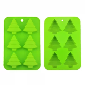 2 PCS 6 Cavity Christmas Tree Silicone Mold Cake Baking Mold Chocolate Candy Handmade Soap Ice Cube Biscuit Moulds No-Stick Christmas Baking Trays Pa