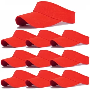 10 Pack Men Women Sun Visor Adjustable UV Protection Blank Sun Visor Hats Caps for Beach Pool Golf Tennis Sports (10Pack-Red)