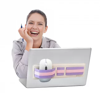 AMOZIFY 3-Slot Band Stick-On Laptop Organizer  Adhesive Elastic Storage, Mouse Holder for Laptop Stick on & External Hard Drive Holder (Purple-Pink)