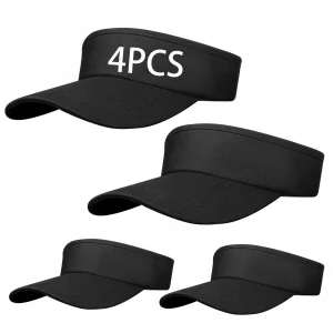 4 PCS Black Empty Top Hat Bulk Solid Color Blank Golf Cap Adjustable Sport Sun Visor Hats Athletic Visor Caps for Women and Men Summer Outdoor Anti U