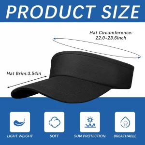 4 PCS Black Empty Top Hat Bulk Solid Color Blank Golf Cap Adjustable Sport Sun Visor Hats Athletic Visor Caps for Women and Men Summer Outdoor Anti U