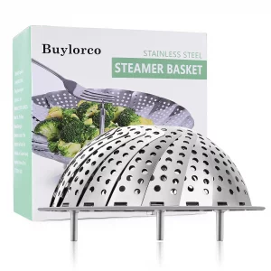 Buylorco Stainless Steel Folding Vegetable Steamer Insert for Veggie & Seafood Cooking (fits pots 5
