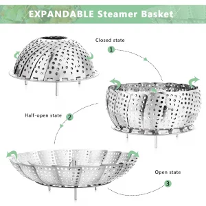 Buylorco Stainless Steel Folding Vegetable Steamer Insert for Veggie & Seafood Cooking (fits pots 5