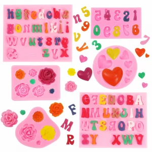 MUYIYAMEI Letter Silicone Mold Alphabet Number Molds Rose Heart Shape Cake Mould for Gummy Baking Candy Making Chocolate Molds Sugar for DIY Crafts C