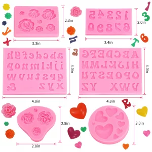 MUYIYAMEI Letter Silicone Mold Alphabet Number Molds Rose Heart Shape Cake Mould for Gummy Baking Candy Making Chocolate Molds Sugar for DIY Crafts C