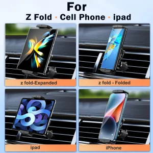 xuenair Z Fold 7 6 5 4 3 2 Car Mount, No Block Vent & Grip Firmly Z Fold 6 Accessories, Broad Compatible for Galaxy Z Fold iPad mini iPhone 16 15 14 