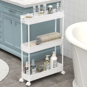 SPACELEAD Slim Storage Cart 3 Tier,Bathroom Organizer Rolling Utility, Mobile Shelving Unit Slide Out for Office, Kitchen, Laundry Room & Narrow Plac