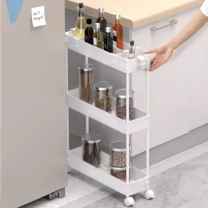 SPACELEAD Slim Storage Cart 3 Tier,Bathroom Organizer Rolling Utility, Mobile Shelving Unit Slide Out for Office, Kitchen, Laundry Room & Narrow Plac