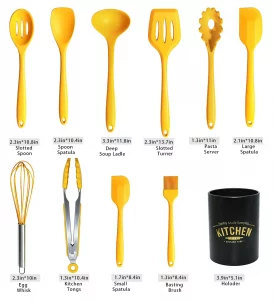 11Pcs Silicone Cooking Utensils Set - Heat Resistant Kitchen Tools, Spatula, Turner, Tongs, Spoon, Whisk, BPA Free, Dishwasher Safe, Nonstick Cookwar