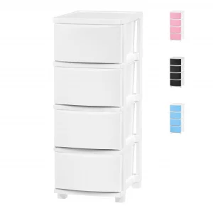IRIS USA Plastic Drawer Storage Organizer, 4-Drawers, for Classroom Art Supplies Bathroom Dorm Bedroom Laundry Room, Slim Narrow, White Frame with Ma