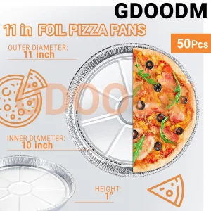 GDOODM 50 Pack Aluminum Pizza Pans Foil Pizza Pans, 11 Inch Round Disposable Pizza Pan Foil Focaccia Pan, Chocolate Cookies Cake Tin, Serving Platter