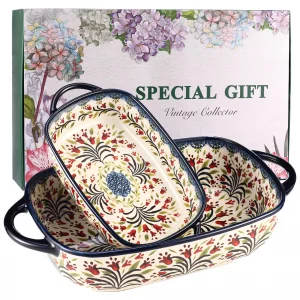Casserole Dishes for Oven  Polish Pottery Ceramic Baking Dish Set, Oven Safe Ceramic Bakeware, Gift-Ready for Bakers, Thanksgiving, Hostess Gift, Ho