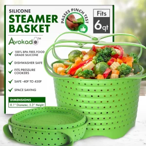 Avokado Silicone Steamer Basket for 6qt Instant Pot [3qt, 8qt avail], Ninja Foodi, Other Pressure Cookers - 100% Food Safe, BPA-Free, Dishwasher Safe