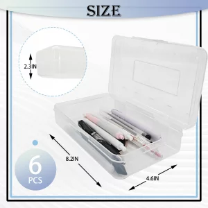 Slomg 6 Pack Plastic Pencil Case Box, Clear Large Capacity Hard Pen Organizer, Stackable Storage Containers with Snap Lids, Bulk Craft Boxes for Cray