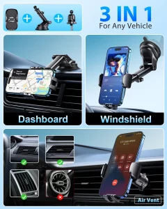 Car Phone Holder[Military-Grade 360Suction Cup]Phone Holders for Your Car Universal Accessories Air Vent Dashboard Windshield Phone Mount Automotive