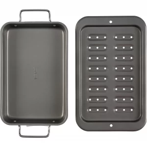 GoodCook Everyday Broiler Baking Pan with Built-in Handles Nonstick Warp-Resistant Heavy-Gauge Steel Construction Even-Heating Oblong Pan with Drip R