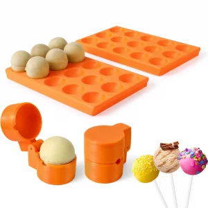 MITCHENIFY 2-Pack Round Sphere Cake Pop Mold Press with Tray Set, 3D Printed Cake Pop Shapes Cutter and Pusher Kit, Baking Molds Accessories Supplies