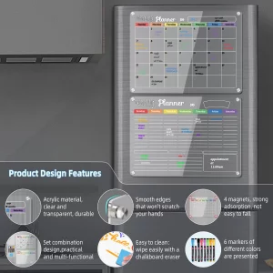 Hivillexun 3-Pack Acrylic Magnetic Dry Erase Calendar Whiteboard Set  Organize Your Refrigerator, Wall, or Fridge with Monthly, Weekly, and Daily Pl