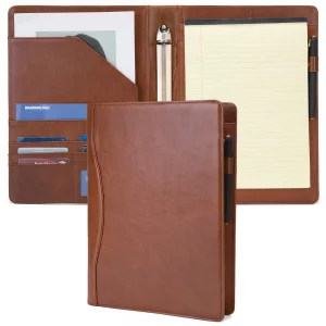 Geslun Genuine Leather 3 Ring Binder, 8.5 x 11 Letter Size Folio with Pen Holder, Soft Notebook Portfolio Cover, Slim Notepad Padfolio Thin File Orga