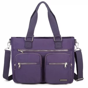 Crest Design Nylon Laptop Shoulder Bag Handbag Teacher Nurse Tote Organizer Travel Work Bag Purse (Lavender)