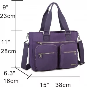 Crest Design Nylon Laptop Shoulder Bag Handbag Teacher Nurse Tote Organizer Travel Work Bag Purse (Lavender)